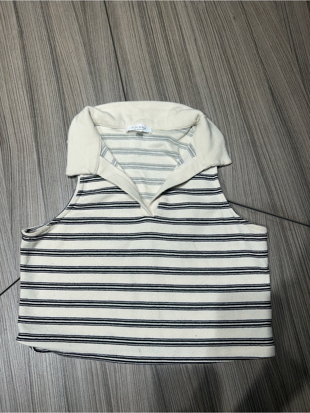 Sleeveless Striped Collared Tank Top in Cream and Black